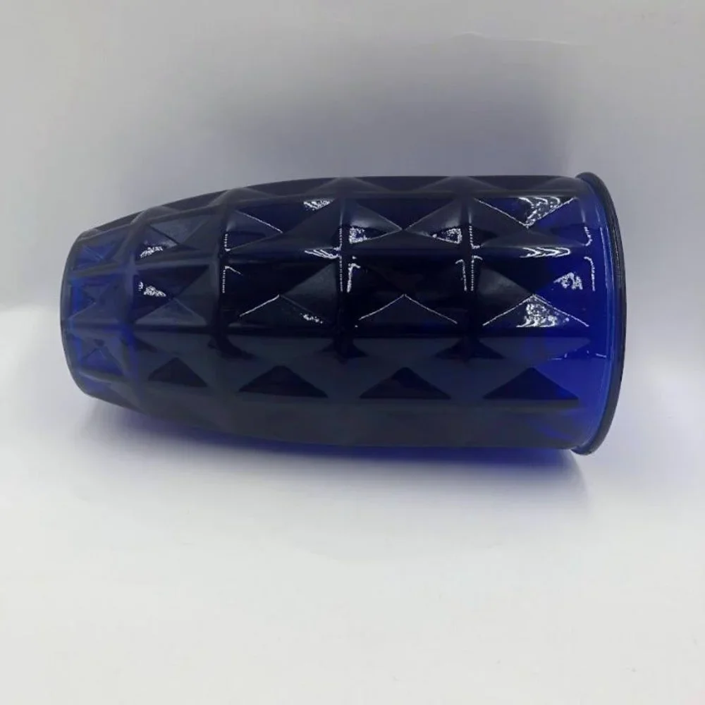 Vintage Cobalt Blue Glass Flower Vase Indoor Tabletop Décor Diamond Pattern